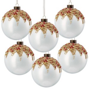 SEVOBAL Tree Ornaments 6PCS Set of 3.9" Christmas Ball Ornaments Glass Holiday Decorations for Christmas Tree Xmas Balls, White, 3.9"*3.9"*3.9" - 1 of 4