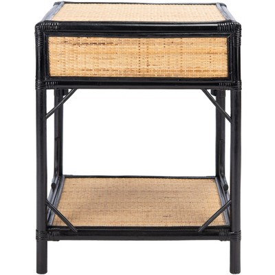 Roya Black and Natural Rattan 1-Drawer Nightstand