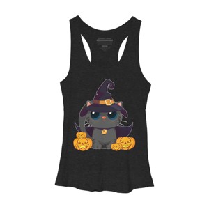 Women's Design By Humans Black Cat With Jack O Lantern Halloween Shirt By thebeardstudio Racerback Tank Top - 1 of 3