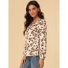 INSPIRE CHIC Women's Vintage Floral Tie V Neck Ruffle Fall Blouse Top - 4 of 4