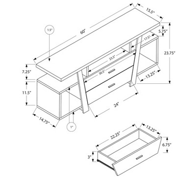 Transitional 60'' Dark Taupe TV Stand with Cabinet and Drawers