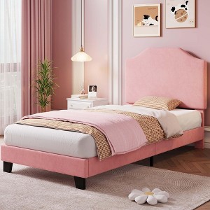 Twin Size Velvet Bed Frame, Corduroy Upholstered Twin Bed Frames Platform - 1 of 4