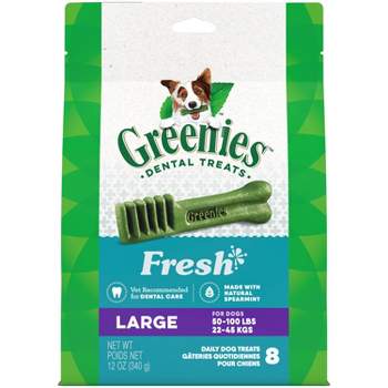 Greenies Large Adult Fresh Spearmint Flavor Dental Hard Chewy Dog Treats - 12oz/8ct