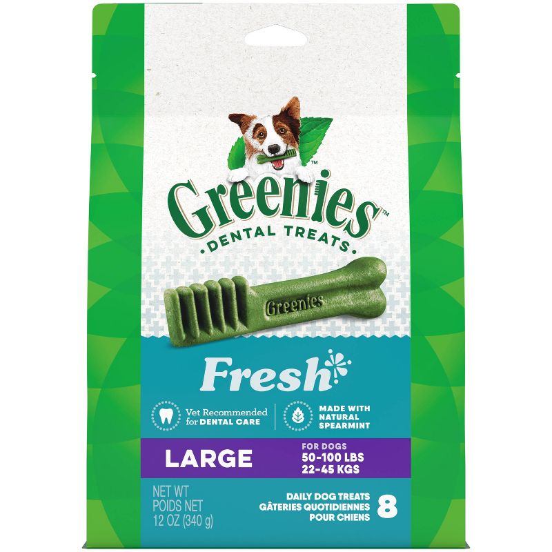 Greenies Large Adult Fresh Spearmint Flavor Dental Hard Chewy Dog Treats - 12oz/8ct, 1 of 10