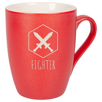 Elanze Designs Fighter Swords 10 Ounce Ceramic Laser-Etched Engraved Drinkware Mug, Metallic Crimson Red