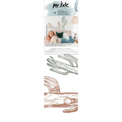 Hand-Drawn Cactus Peel and Stick Wall Decals, Green and Orange