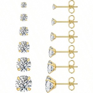 6 Pairs Stud Earrings, Hypoallergenic Stainless Steel 3 - 8mm Fashionable and Lightweight, Suitable for Women - 1 of 2