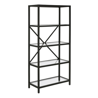 HomeRoots 63" Black Metal and Glass Five Tier Etagere Bookcase