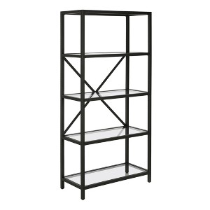 HomeRoots 63" Black Metal and Glass Five Tier Etagere Bookcase - 1 of 4