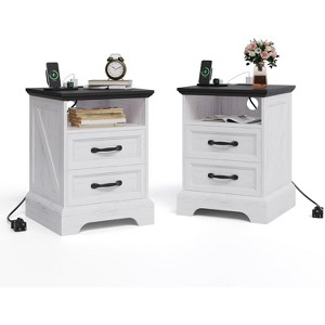Farmhouse Rustic Nightstands,Modern Wood Night Stands Bedside Tables with 2 Drawers, White Accent Side Tables for Living Room Bedroom - 1 of 4