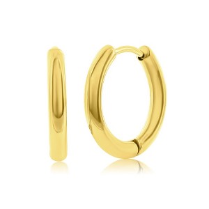 Metallo Stainless Steel 11.5mm Polished Hoop Earrings - Gold Plated - Gold - 1 of 2