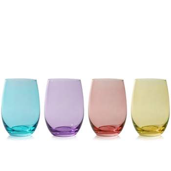 True Vino Decorative Drinking Glasses Wine Tumblers, Wine Glasses Colorful, Stemless Wine Glasses Set of 4 18.5oz Multicolor