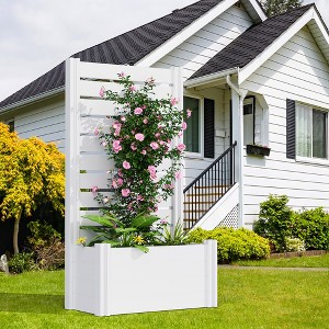 Lirago 29.53"Dx11.81"L x59.06"H PVC Planter Box privacy screen Garden Bed with Trellis and Wheels White - 1 of 4