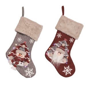 Transpac Fabric Light Up Holiday Stocking Set of 2 Christmas Home Decorations - 1 of 1