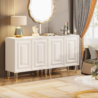 63" White High-Gloss Modern Sideboard Buffet with Acrylic Legs