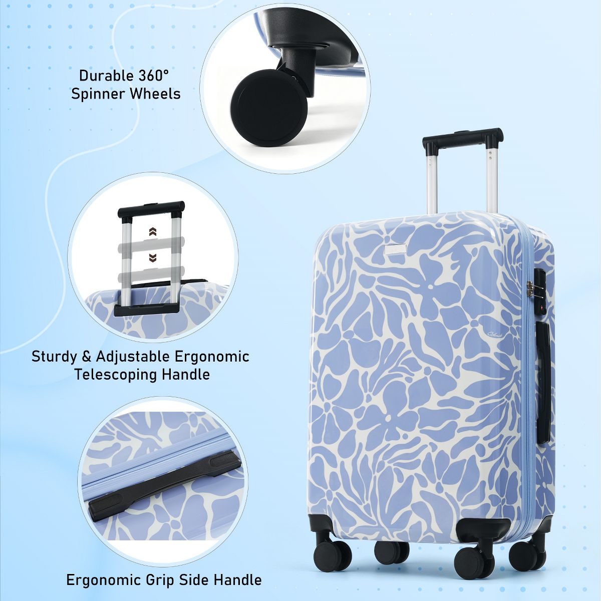 Polibi Hardside Luggage Set of 6, 14"/16"/20"/24"/28" ABS Spinner Wheels Suitcases with Expandable Travel Bag - thumbnail 3