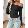Women's Off Shoulder Top Casual Long Sleeve Bodycon Blouse Going Out Shirt Black XL - 4 of 4