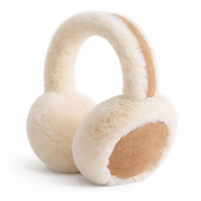 Anna-Kaci Women's Plush Faux Fur Earmuffs with Foldable Design and Soft Cushioned Ear Pads for Cold Weather Comfort - Beige