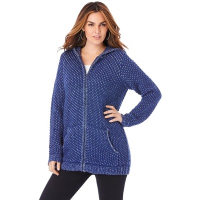 Roaman's Women's Plus Size Marled Thermal Hoodie Cardigan