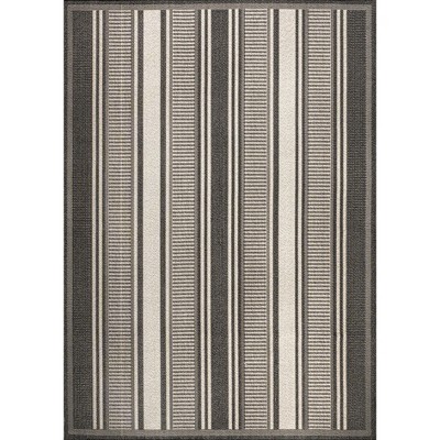Haynes Black and Cream Striped Synthetic 3x5 Rug