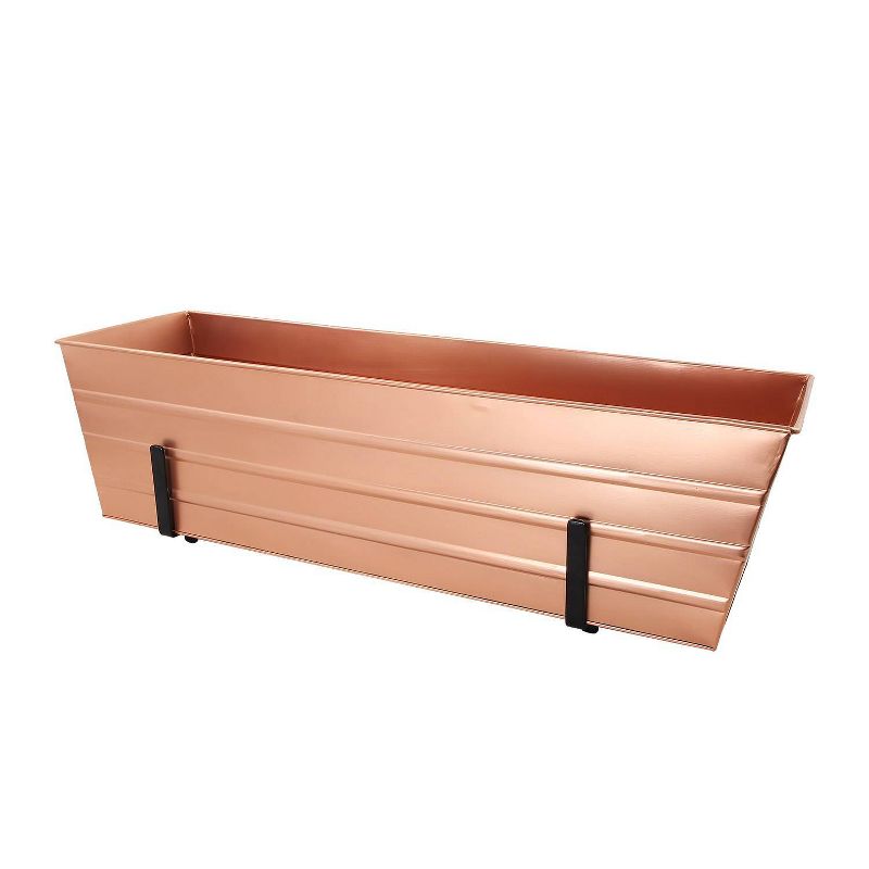 35.25&#34; Large Galvanized Steel Rectangular Box Planter with Brackets for 2 x 6 Railings Copper Plated - ACHLA Designs, 1 of 4