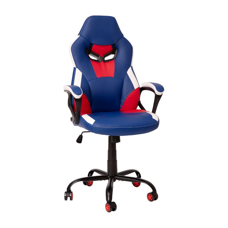 Emma and Oliver Faux Leather Ergonomic High Back Gaming Chair with Adjustable Seat Height, Lumbar Support and Padded Arms in Red, White & Blue, 1 of 15