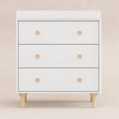 White and Natural Wood 3-Drawer Nursery Dresser with Changing Tray