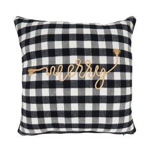 Saro Lifestyle Buffalo Plaid Merry Throw Pillow Cover, 20"x20", Black - 1 of 3