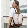 Leather Backpack Purse Convertible Large Travel Ladies Designer Fashion Casual College Shoulder Bag  0-3 Beige With Brown 13.58*6.3*14.76 - 2 of 4