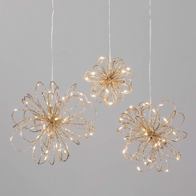 6.5"H, 5.5"H & 4"H Sullivans Christmas Lighted Gold Swirl Balls Set of 3, Indoor Christmas Decor