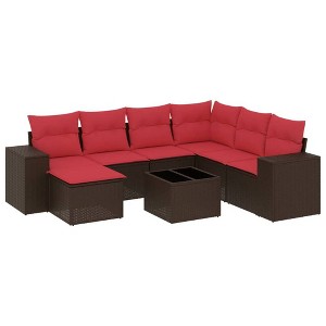 vidaXL 8 Piece Patio Sofa Set with Cushions Brown Poly Rattan - 1 of 4