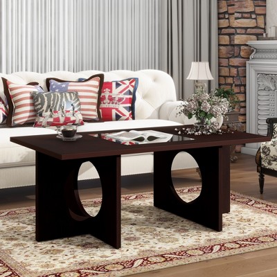 CAVINAS Coffee Tables for Living Room Contemporary 47" Rectangular Coffee Table Wood with Transparent Tempered Glass Top