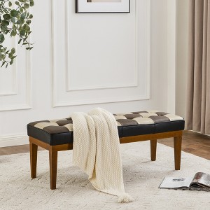 KINWELL 47"W Top-Grain Genuine Leather Bench, Accent Stool for Living Room Entryway Bedroom - 1 of 4