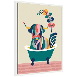 Kate & Laurel All Things Decor 18"x24" Sylvie MCM Cow in Bathtub Framed Canvas by Rachel Lee White - 1 of 4