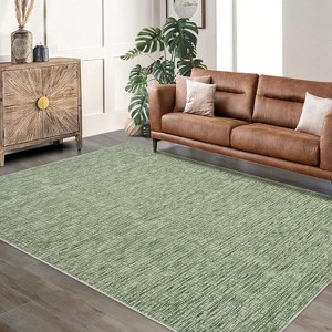 Area Rug - Modern Stripe Style Ultra-Thin Low Pile Carpet for Living Room, Bedroom, Office, Non Slip Washable - 1 of 4