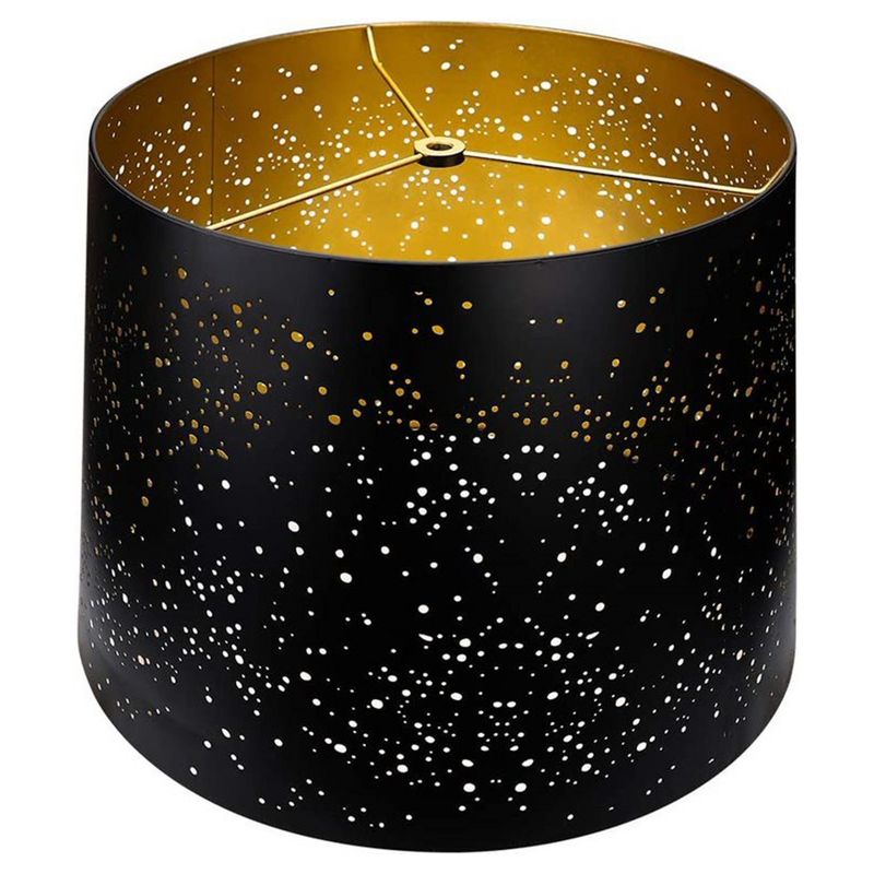 ALUCSET 12 x 14 x 10 Inch Starry Sky Etched Metal Drum Lamp Shade, Black & Gold, 1 of 7