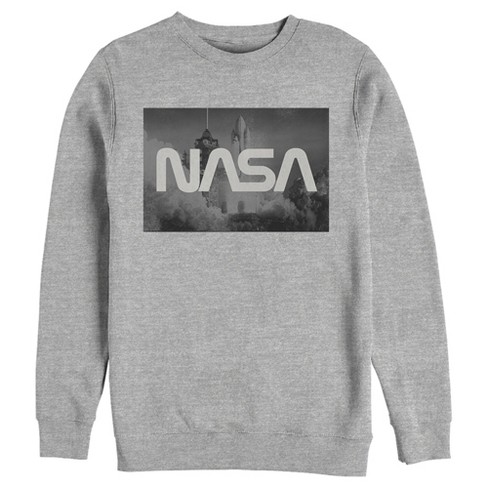 Men s NASA Space Shuttle Blast Off Text Over Lay Sweatshirt Athletic Heather X Large