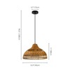 Rennnsan Glinette 16"W 1-Light Dome Woven Ratten Boho Dimmable Pendant in Beige - 3 of 4