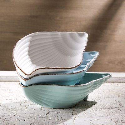Foodesign Mediterraneo Mixed Color Ceramic 9.5-Inch Conch Bowl, Set of 3