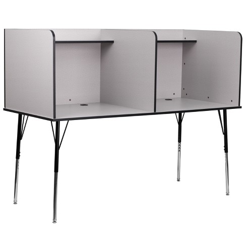 Flash Furniture Double Wide Study Carrel With Adjustable Legs And Top Shelf In Nebula Grey Finish Target