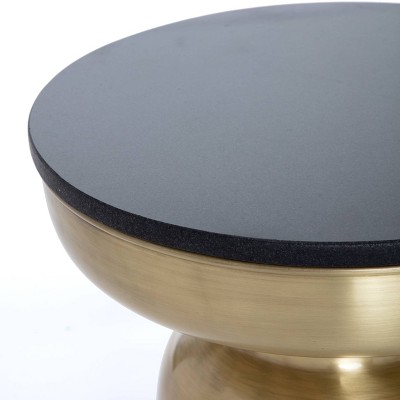 Adler 16" Round Black Granite Top Brass Metal Side Table