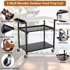 3-Shelf Grill Cart with Wheels, Outdoor Metal Food Prep and Pizza Oven Table Cart with Side Handle - 2 of 4
