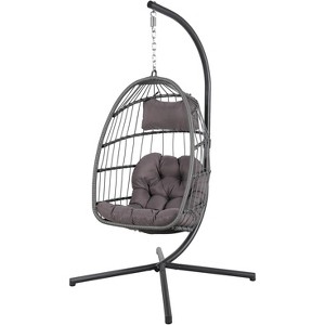 SUGOLD Egg Swing Chair with Stand, PE Wicker Rattan Hanging Egg Chair Outdoor/Indoor, Hammock Egg Chair with Heavy Duty Steel Frame and Soft - 1 of 1
