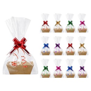 Aoibox 50 Pcs Empty Gift Basket Set with 12 Kraft Market Trays, 20 Plastic Bags, and 18 Multicolor Bows for Christmas, Wedding, Birthday Parties - 1 of 4