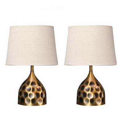 (Set of 2) 19" Hammered Table Lamps Brass - 3R Studios