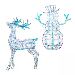 National Tree Company 105 LED Lights Iridescent 48 Inch Reindeer Festive Holiday Decorations with Snowman for Indoor or Outdoor Use
