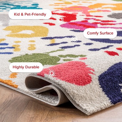 Multicolor Handprint Round Synthetic Kids Rug