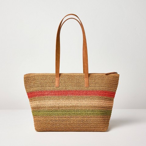 Hearth & Hand with Magnolia Woven Tote Beach Bag Striped Red/Cream/Green - Hearth & Hand™ with Magnolia