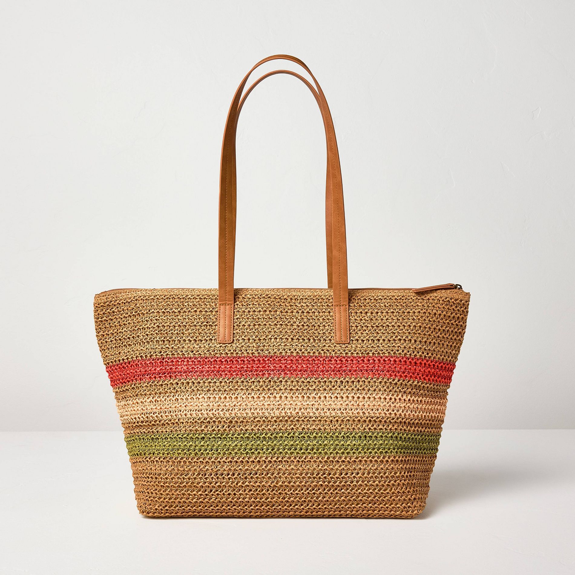 Woven Tote Beach Bag Striped Red/Cream/Green - Hearth & Hand™ with Magnolia