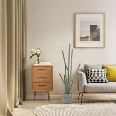 44In Tall Faux Cactus Plant, Realistic Texture Tall Fake Plant, Artificial Cactus Large with Planter Indoor Outdoor for Home Office